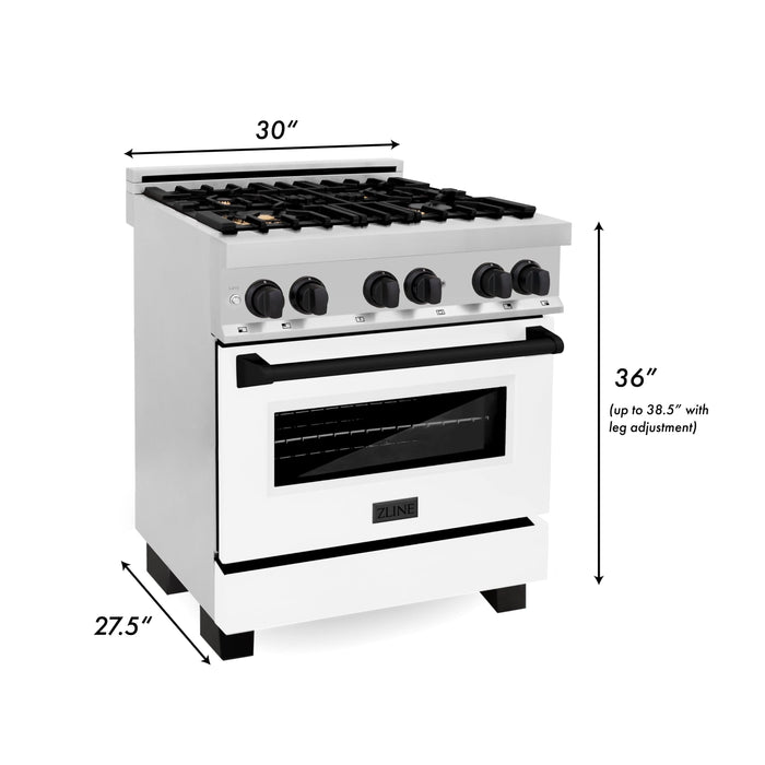 ZLINE 30" Autograph Gas Range, DuraSnow, White Door, RGSZ-WM-30-MB - Farmhouse Kitchen and Bath