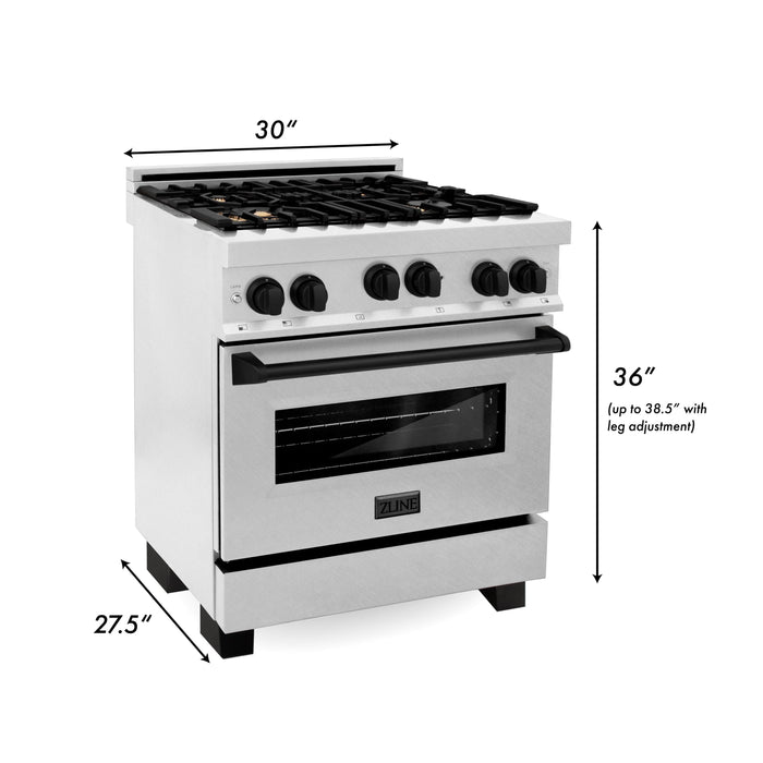 ZLINE 30" Autograph Gas Range Gas, DuraSnow, RGSZ-SN-30-MB - Farmhouse Kitchen and Bath