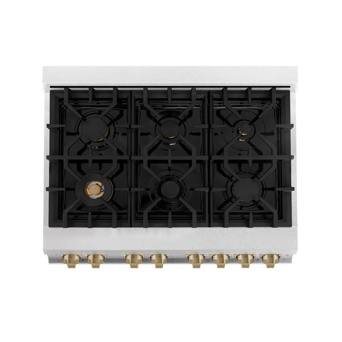 ZLINE 36" Autograph Edition Gas Range, Gas Oven DuraSnow, RGSZ-SN-36-CB - Farmhouse Kitchen and Bath