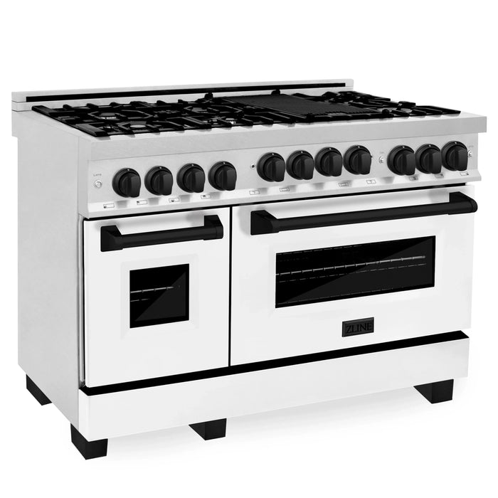 ZLINE 48" Autograph Gas Range, DuraSnow, White Door, RGSZ-WM-48-MB - Farmhouse Kitchen and Bath