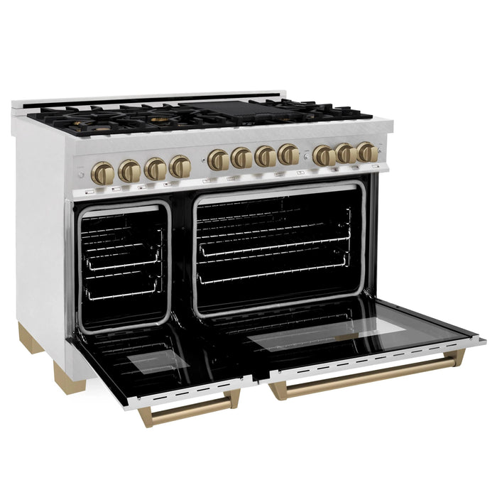 ZLINE 48" Autograph Gas Range, DuraSnow, Stainless  RGSZ-SN-48-CB - Farmhouse Kitchen and Bath