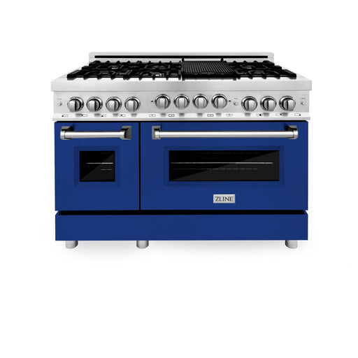 ZLINE 48" Gas on Gas Range in Stainless, Blue Gloss Door, RG-BG-48 - Farmhouse Kitchen and Bath
