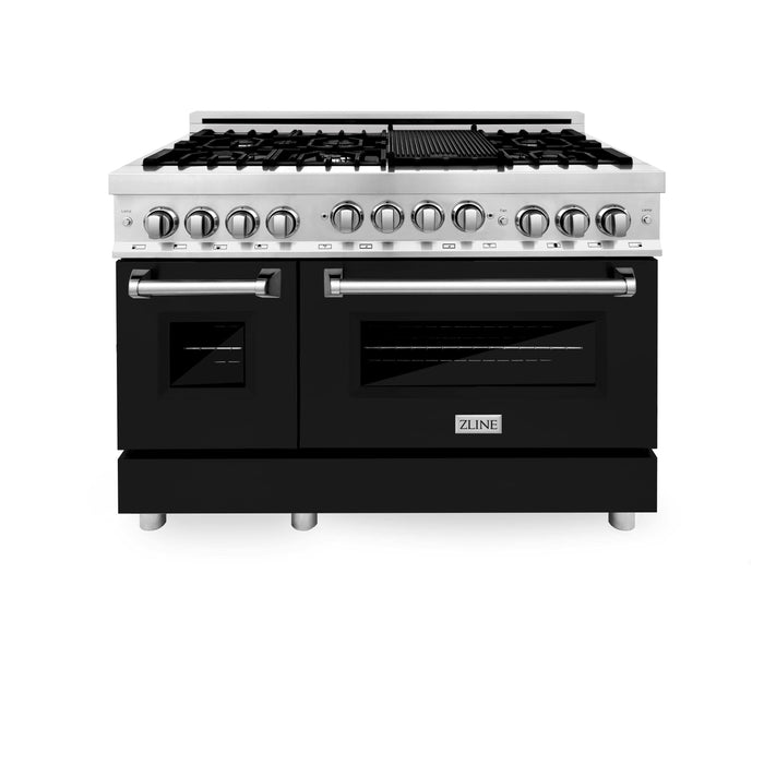 ZLINE 48" Gas on Gas Range in Stainless, Black Matt Doors, RG-BLM-48 - Farmhouse Kitchen and Bath