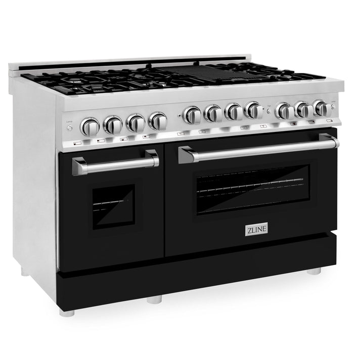 ZLINE 48" Gas on Gas Range in Stainless, Black Matt Doors, RG-BLM-48 - Farmhouse Kitchen and Bath