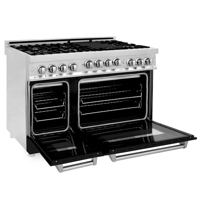 ZLINE 48" Gas on Gas Range in Stainless, Black Matt Doors, RG-BLM-48 - Farmhouse Kitchen and Bath