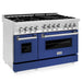 ZLINE 48" Gas on Gas Range in Stainless, Blue Matt Doors, RG-BM-48 - Farmhouse Kitchen and Bath