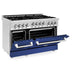 ZLINE 48" Gas on Gas Range in Stainless, Blue Matt Doors, RG-BM-48 - Farmhouse Kitchen and Bath