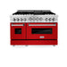 ZLINE 48" Gas on Gas Range in Stainless, Red Gloss Doors, RG-RG-48 - Farmhouse Kitchen and Bath