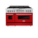 ZLINE 48" Gas on Gas Range in Stainless, Red Gloss Doors, RG-RG-48