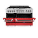 ZLINE 48" Gas on Gas Range in Stainless, Red Matt Doors, RG-RM-48 - Farmhouse Kitchen and Bath