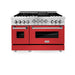 ZLINE 48" Gas on Gas Range in Stainless, Red Matt Doors, RG-RM-48 - Farmhouse Kitchen and Bath