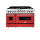 ZLINE 48" Gas on Gas Range in Stainless, Red Matt Doors, RG-RM-48