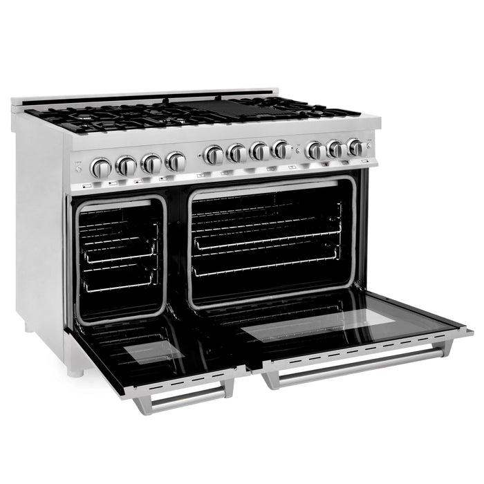 48" Gas on Gas Range in Stainless, Dura Snow Doors, RG-SN-48 - Farmhouse Kitchen and Bath