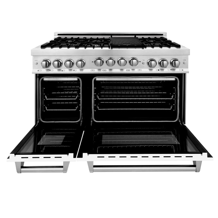 ZLINE 48" Gas on Gas Range in Stainless, White Matte Door, RG-WM-48 - Farmhouse Kitchen and Bath