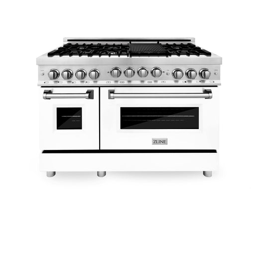 ZLINE 48" Gas on Gas Range in Stainless, White Matte Door, RG-WM-48 - Farmhouse Kitchen and Bath