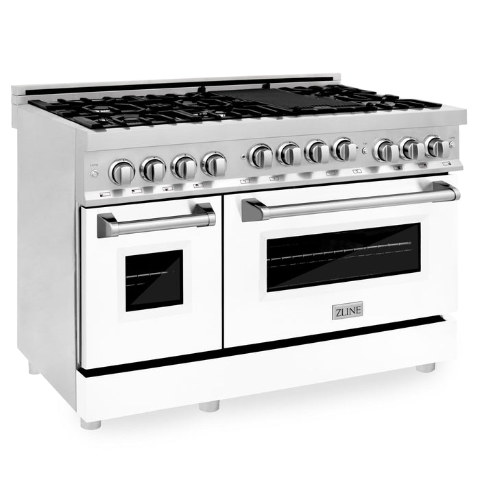 ZLINE 48" Gas on Gas Range in Stainless, White Matte Door, RG-WM-48 - Farmhouse Kitchen and Bath