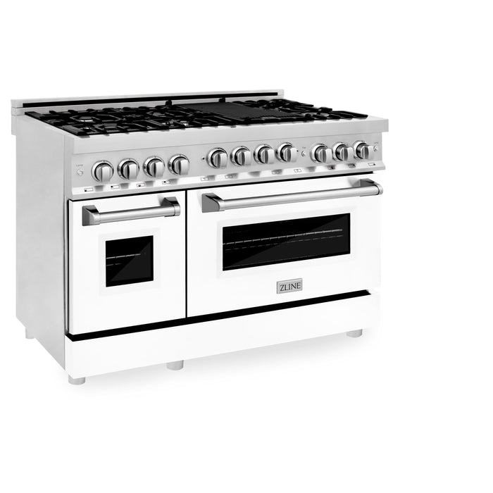 ZLINE 48" Gas on Gas Range in Stainless, White Matte Door, RG-WM-48 - Farmhouse Kitchen and Bath