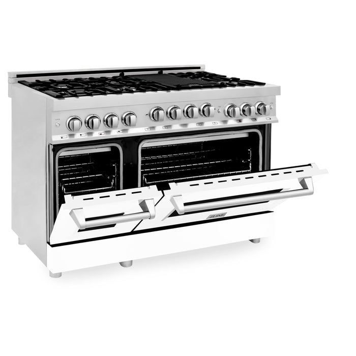 ZLINE 48" Gas on Gas Range in Stainless, White Matte Door, RG-WM-48 - Farmhouse Kitchen and Bath