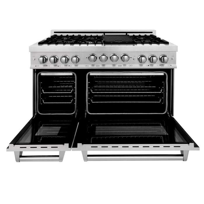ZLINE 48" Gas On Gas Range In DuraSnow, Stainless Steel, RGS-SN-48 - Farmhouse Kitchen and Bath