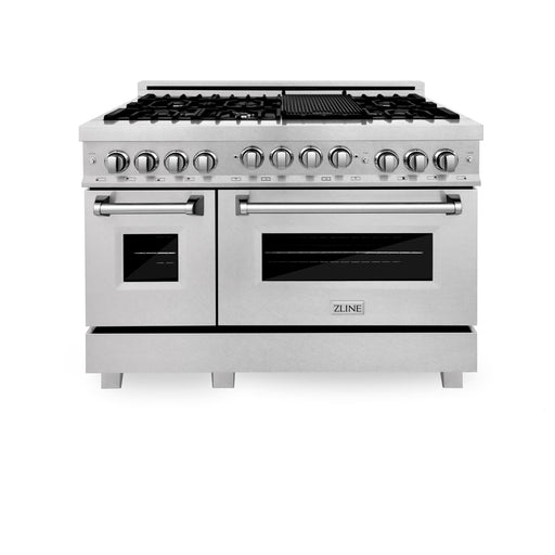 ZLINE 48" Gas On Gas Range In DuraSnow, Stainless Steel, RGS-SN-48 - Farmhouse Kitchen and Bath