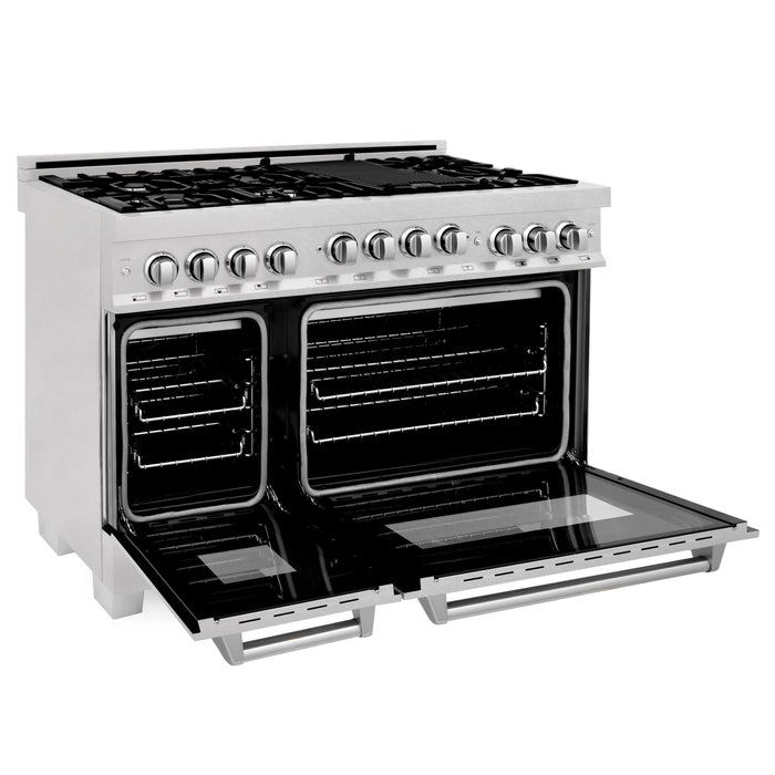 ZLINE 48" Gas On Gas Range In DuraSnow, Stainless Steel, RGS-SN-48 - Farmhouse Kitchen and Bath