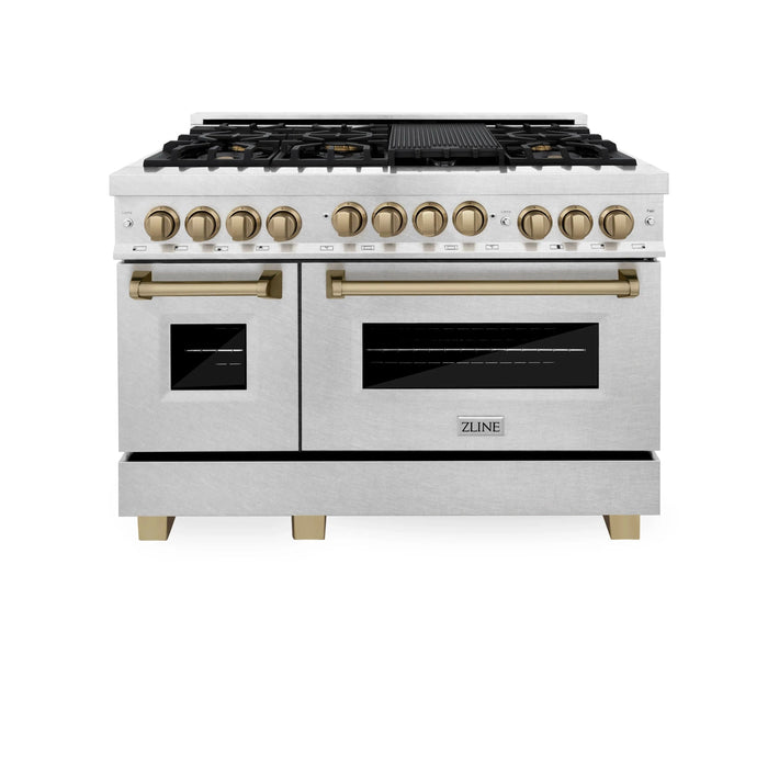ZLINE 48" Autograph Gas Range, DuraSnow, Stainless  RGSZ-SN-48-CB - Farmhouse Kitchen and Bath