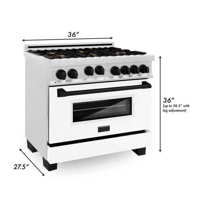 ZLINE 36" Autograph Range, DuraSnow, White Door, Black, RGSZ-WM-36-MB - Farmhouse Kitchen and Bath
