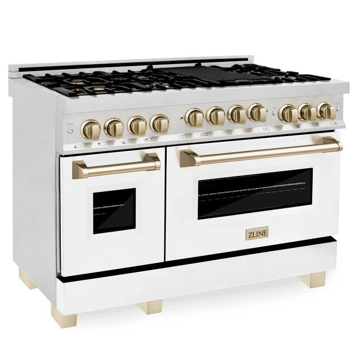 ZLINE 48" Autograph Gas Range, DuraSnow, White Door, RGSZ-WM-48-G - Farmhouse Kitchen and Bath