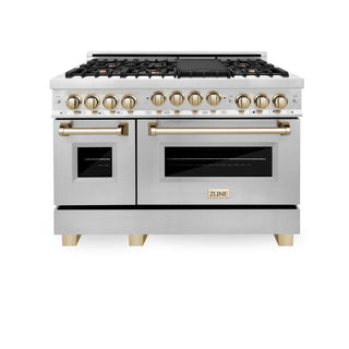 ZLINE 48" Autograph Edition Stainless Gas Range, Gold Accent, RGZ-48-G