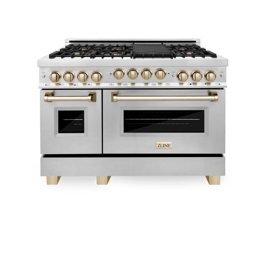 ZLINE 48" Autograph Edition Stainless Gas Range, Gold Accent, RGZ-48-G - Farmhouse Kitchen and Bath