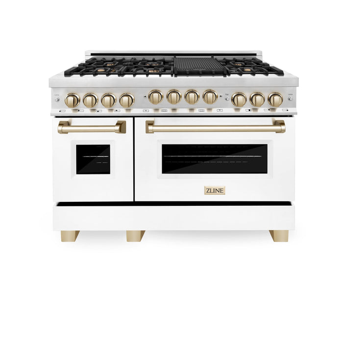 ZLINE 48" Autograph, Gas Range, White Door, Gold Accents, RGZ-WM-48-G - Farmhouse Kitchen and Bath