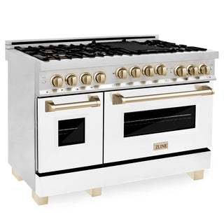 ZLINE 48" Autograph, Gas Range, White Door, Gold Accents, RGZ-WM-48-G