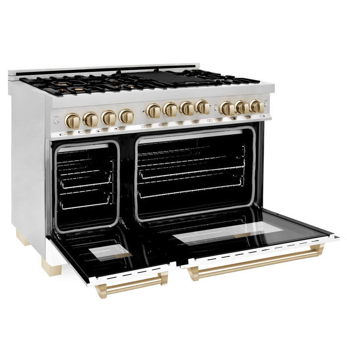 ZLINE 48" Autograph, Gas Range, White Door, Gold Accents, RGZ-WM-48-G - Farmhouse Kitchen and Bath