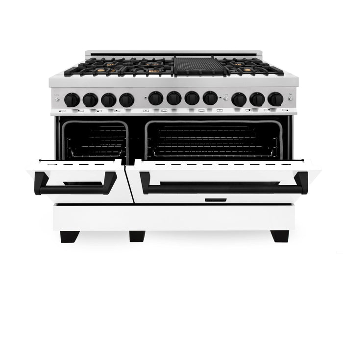 ZLINE 48" Autograph Gas Range, White Door, Black accent, RGZ-WM-48-MB - Farmhouse Kitchen and Bath