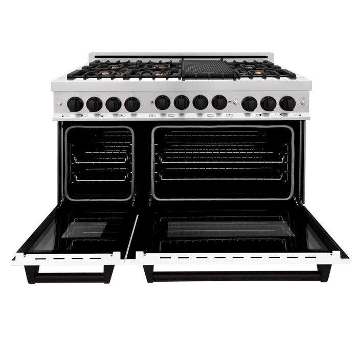 ZLINE 48" Autograph Gas Range, White Door, Black accent, RGZ-WM-48-MB - Farmhouse Kitchen and Bath