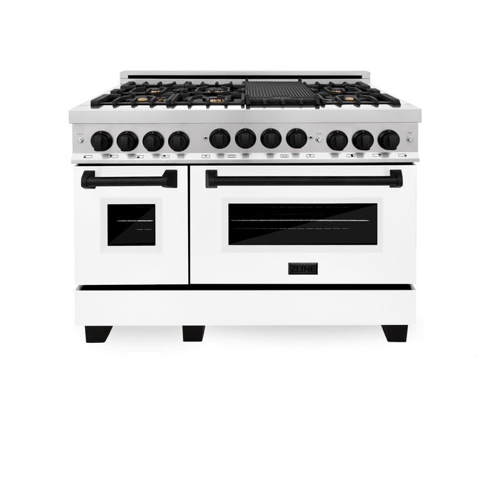 ZLINE 48" Autograph Gas Range, White Door, Black accent, RGZ-WM-48-MB - Farmhouse Kitchen and Bath