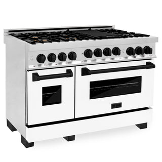 ZLINE 48" Autograph Gas Range, White Door, Black accent, RGZ-WM-48-MB