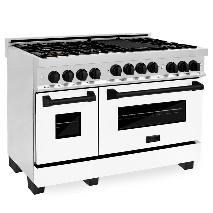 ZLINE 48" Autograph Gas Range, White Door, Black accent, RGZ-WM-48-MB - Farmhouse Kitchen and Bath
