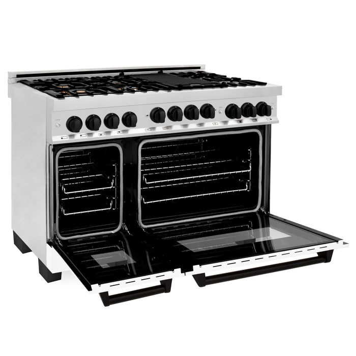 ZLINE 48" Autograph Gas Range, White Door, Black accent, RGZ-WM-48-MB - Farmhouse Kitchen and Bath