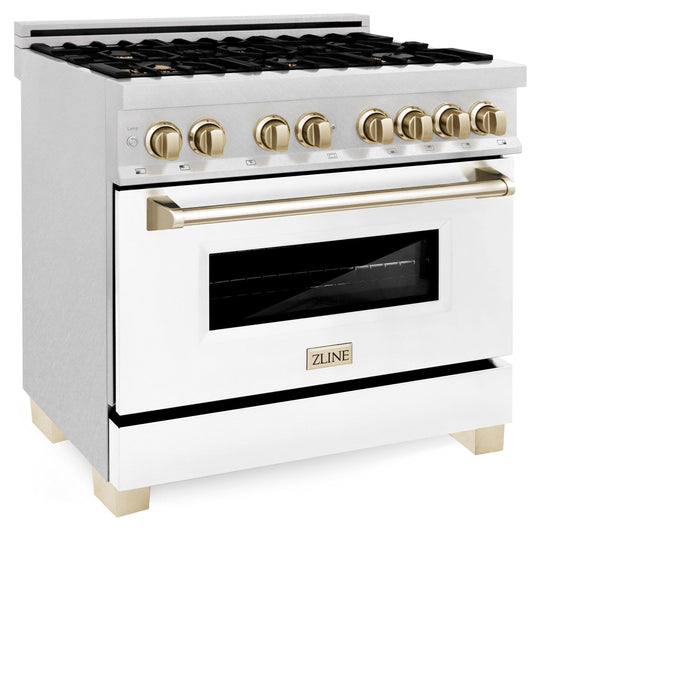 ZLINE 36" Autograph Edition Dual Fuel Range, White Door, RAZ-WM-36 - Farmhouse Kitchen and Bath