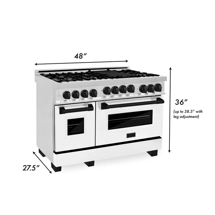 ZLINE 48" Autograph Gas Range, DuraSnow, White Door, RGSZ-WM-48-MB - Farmhouse Kitchen and Bath