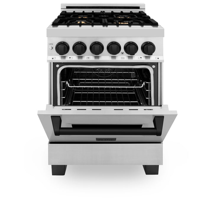 DISCONTINUED-ZLINE 24" Autograph Dual Fuel Range, Stainless, Black accents, RAZ-24-MB - Farmhouse Kitchen and Bath