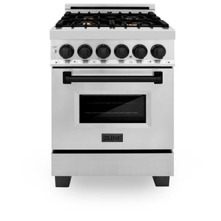 ZLINE 24" Autograph Dual Fuel Range, Stainless, Black accents, RAZ-24-MB