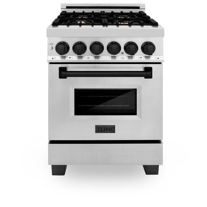 DISCONTINUED-ZLINE 24" Autograph Dual Fuel Range, Stainless, Black accents, RAZ-24-MB - Farmhouse Kitchen and Bath