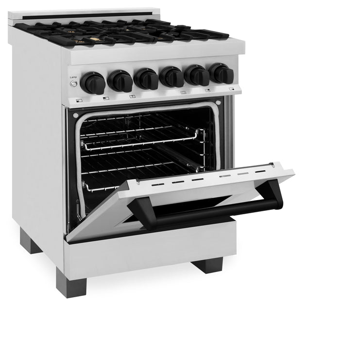 DISCONTINUED-ZLINE 24" Autograph Dual Fuel Range, Stainless, Black accents, RAZ-24-MB - Farmhouse Kitchen and Bath