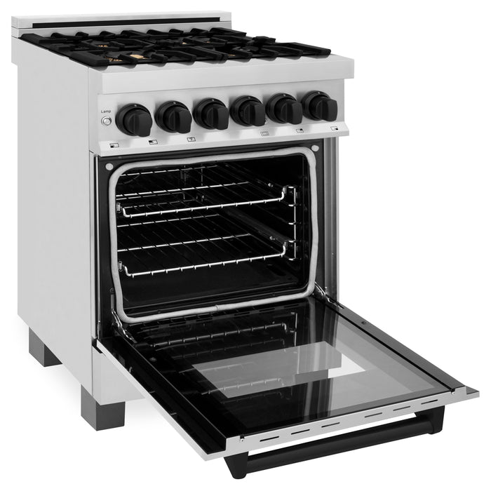 DISCONTINUED-ZLINE 24" Autograph Dual Fuel Range, Stainless, Black accents, RAZ-24-MB - Farmhouse Kitchen and Bath