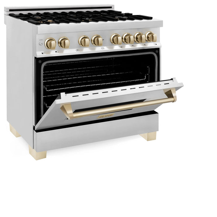 ZLINE Autograph Edition 36" 4.6 cu. ft. Dual Fuel Range with Gas Stove and Electric Oven in Stainless Steel with Accents RAZ-36-G - Farmhouse Kitchen and Bath