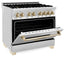 ZLINE Autograph Edition 36" 4.6 cu. ft. Dual Fuel Range with Gas Stove and Electric Oven in Stainless Steel with Accents RAZ-36-G - Farmhouse Kitchen and Bath