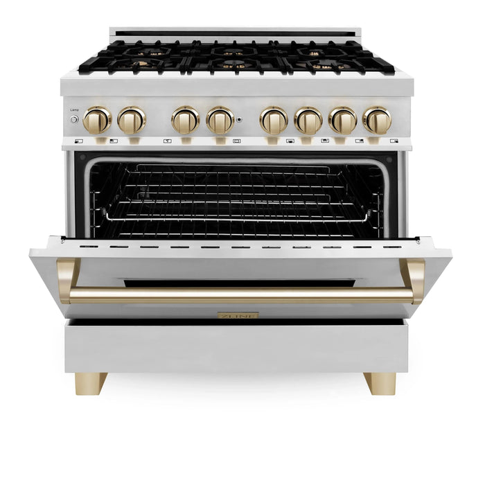 ZLINE Autograph Edition 36" 4.6 cu. ft. Dual Fuel Range with Gas Stove and Electric Oven in Stainless Steel with Accents RAZ-36-G - Farmhouse Kitchen and Bath