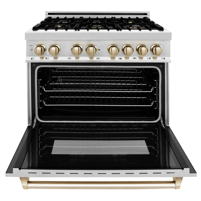 ZLINE Autograph Edition 36" 4.6 cu. ft. Dual Fuel Range with Gas Stove and Electric Oven in Stainless Steel with Accents RAZ-36-G - Farmhouse Kitchen and Bath